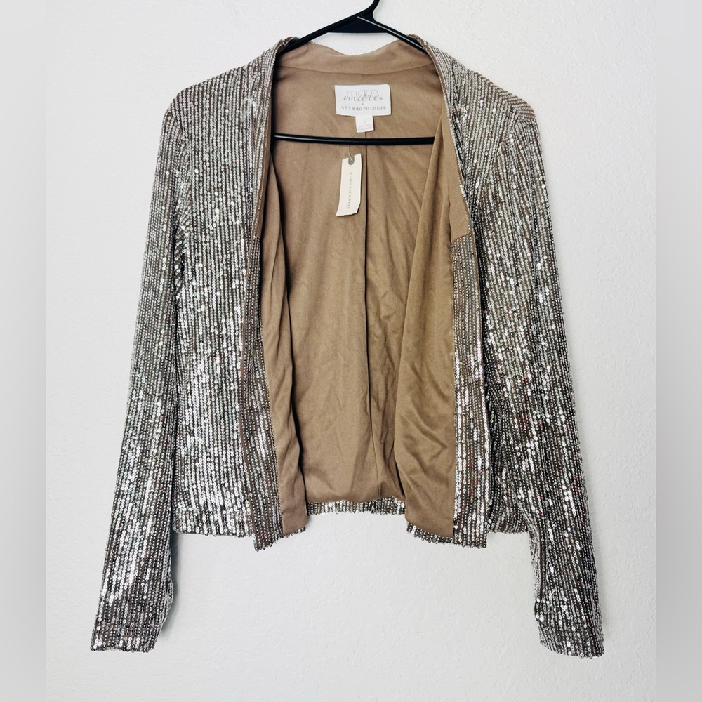 Mare Mare x Anthropologie Sequin Jacket Lined Pockets Small Open Front Elegant